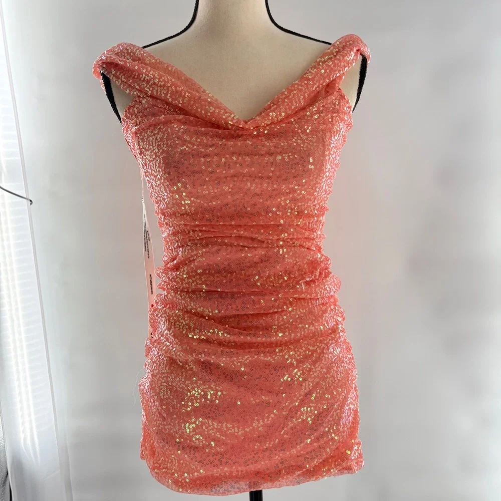 Lucy in the Sky Iridescent Sequin Corset Dress in Peach dress homecoming mini